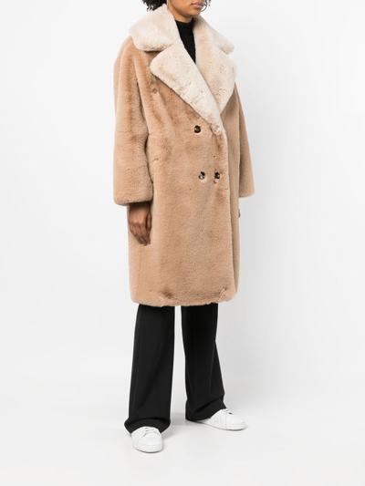 Shop Each X Other Double-breasted Faux-fur Coat In Neutrals