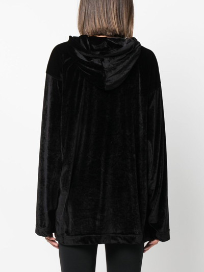 Shop Balenciaga Velvet-effect Long-sleeved Hoodie In Schwarz