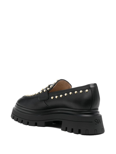 Shop Stuart Weitzman Bedford 40mm Faux-pearl Embellished Loafers In Black