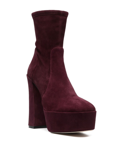 Shop Stuart Weitzman Skyhigh 145mm Suede Platform Boots In Red