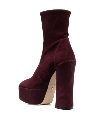 Shop Stuart Weitzman Skyhigh 145mm Suede Platform Boots In Red