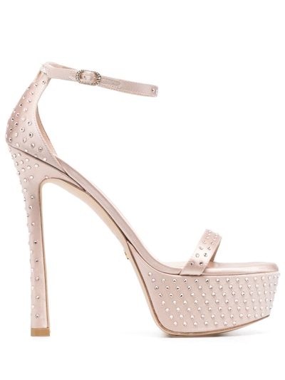 Shop Stuart Weitzman 150mm Rhinestone Platform Sandals In Pink