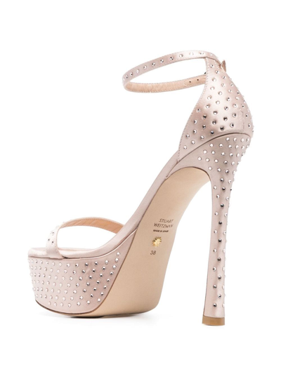 Shop Stuart Weitzman 150mm Rhinestone Platform Sandals In Pink