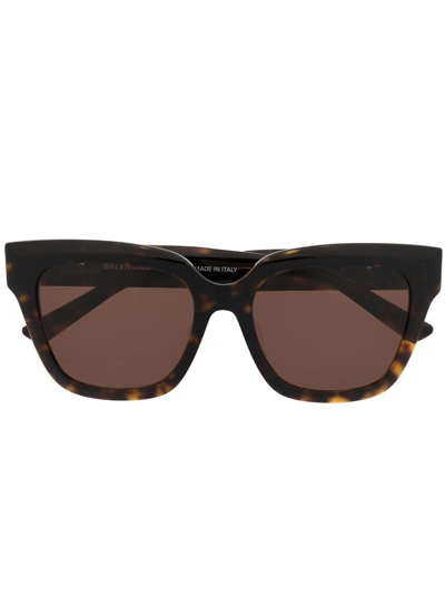 Shop Balenciaga Logo-plaque Square Frame Sunglasses In Brown