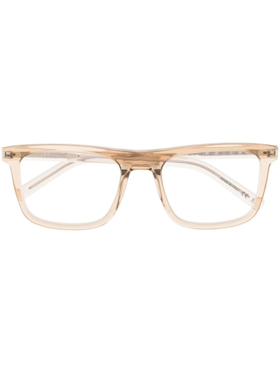 Shop Saint Laurent Transparent-frame Square Glasses In Brown