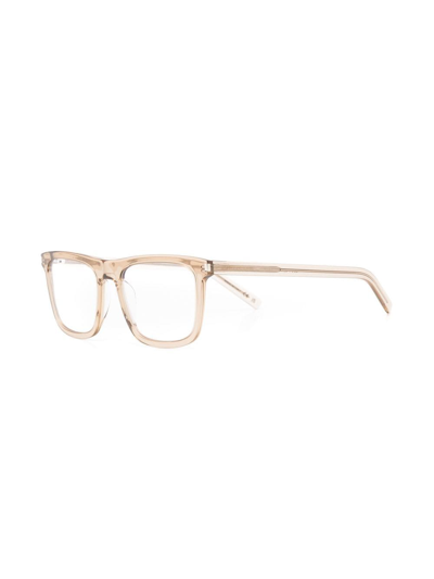 Shop Saint Laurent Transparent-frame Square Glasses In Brown