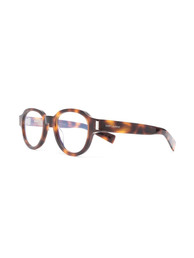 Shop Saint Laurent Brown Tortoiseshell Effect Glasses