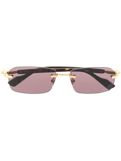 Shop Gucci Rimless Rectangle-frame Sunglasses In Braun