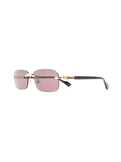 Shop Gucci Rimless Rectangle-frame Sunglasses In Braun