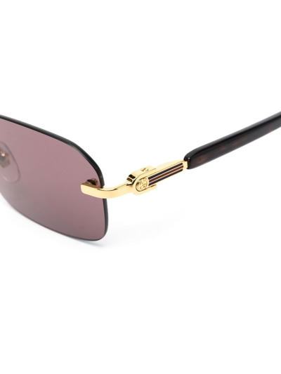 Shop Gucci Rimless Rectangle-frame Sunglasses In Braun