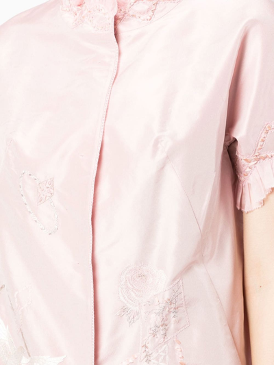 Shop Shiatzy Chen Silk Embroidered Ruffle-trim Coat In Pink