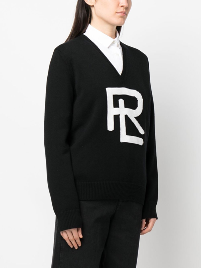 Ralph Lauren Logo-knit V-neck Jumper In Schwarz