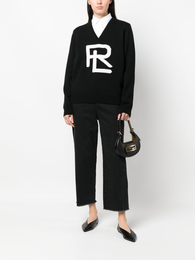 Ralph Lauren Logo-knit V-neck Jumper In Schwarz