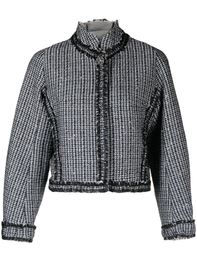 Shop Shiatzy Chen Tasselled-trim Tweed Jacket In Black