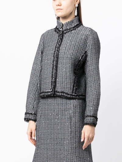 Shop Shiatzy Chen Tasselled-trim Tweed Jacket In Black