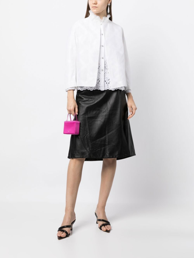 Shiatzy Chen Leather Midi Skirt In Black