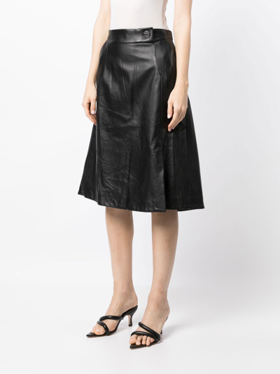Shiatzy Chen Leather Midi Skirt In Black