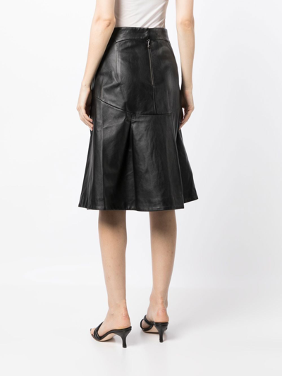 Shiatzy Chen Leather Midi Skirt In Black