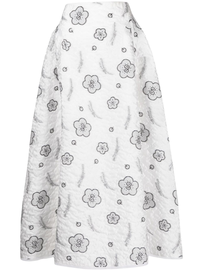 Shop Shiatzy Chen Quilted A-line Jacquard Skirt In White