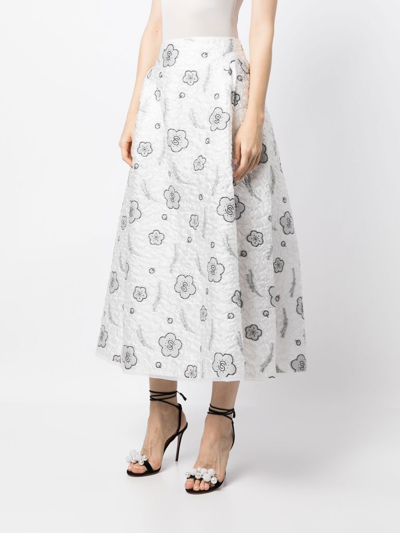 Shiatzy Chen Quilted A-line Jacquard Skirt In White