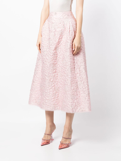 Shop Shiatzy Chen A-line Jacquard Midi Skirt In Pink