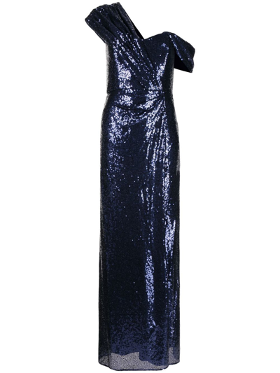 Shop Badgley Mischka High-shine Cold-shoulder Midi Dress In Blue