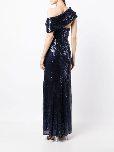 Badgley Mischka High-shine Cold-shoulder Midi Dress In Blue