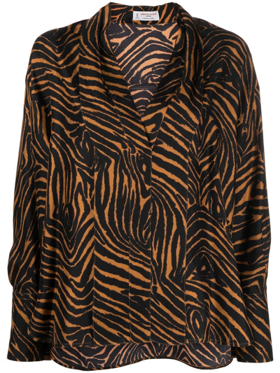 Shop Alberto Biani Animal-print Silk Blouse In Braun