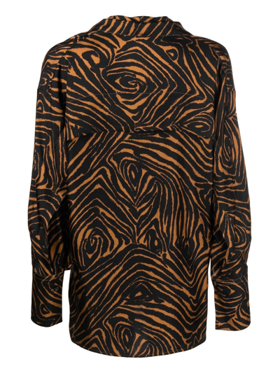 Shop Alberto Biani Animal-print Silk Blouse In Braun