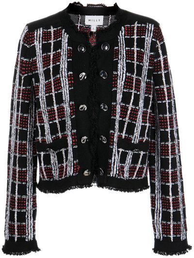 Shop Milly Tweed Plaid-check Cardigan Jacket In Schwarz