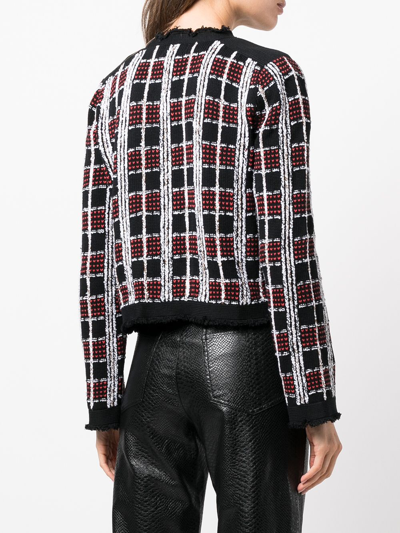 Shop Milly Tweed Plaid-check Cardigan Jacket In Schwarz