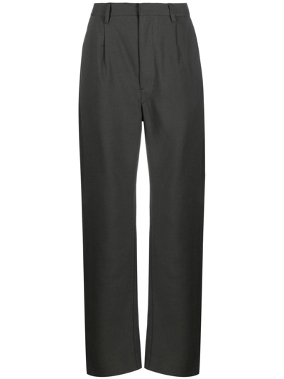 Shop Lemaire Straight-leg Cotton-blend Trousers In Grau