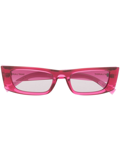 Shop Saint Laurent Rectangle-frame Sunglasses In Rosa