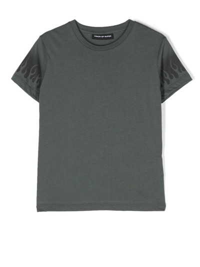 Vision Of Super Logo-patch Flame-print T-shirt In Grün