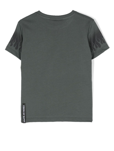 Vision Of Super Logo-patch Flame-print T-shirt In Grün