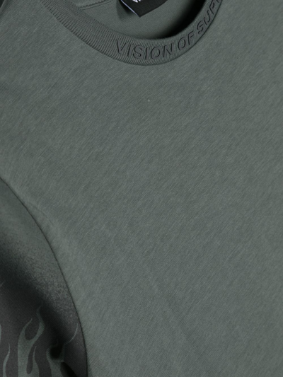Vision Of Super Logo-patch Flame-print T-shirt In Grün