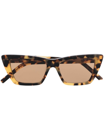 Shop Saint Laurent Mica Cat-eye Sunglasses In Braun