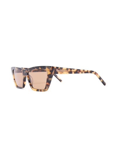 Shop Saint Laurent Mica Cat-eye Sunglasses In Braun