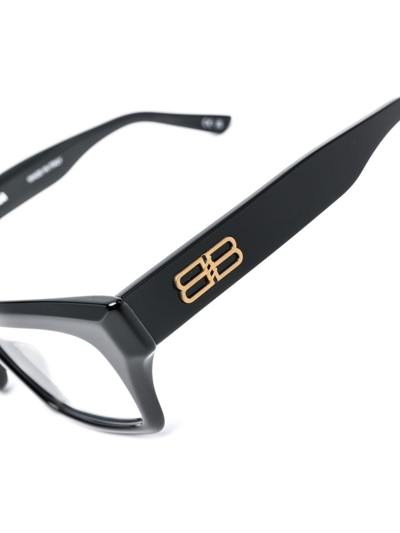 Shop Balenciaga Logo-plaque Square-frame Glasses In Schwarz