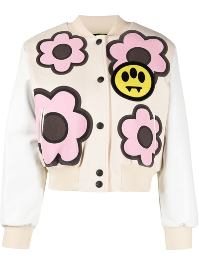 Shop Barrow Floral-print Cropped Bomber Jacket In Nude