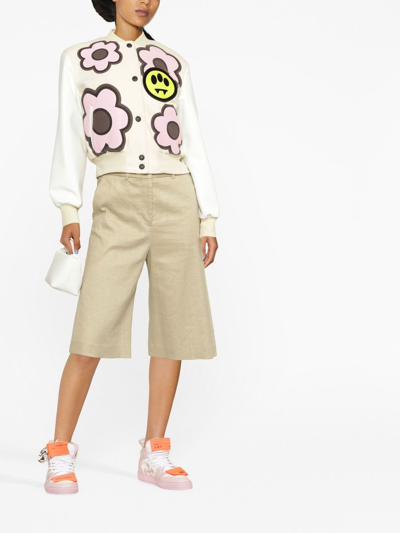 Shop Barrow Floral-print Cropped Bomber Jacket In Nude