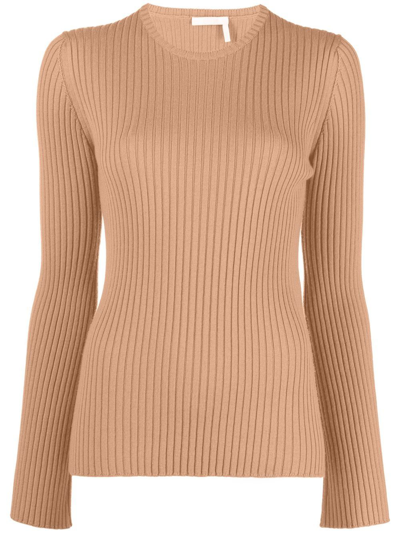Shop Chloé Ribbed Wool-cashmere Jumper In Braun