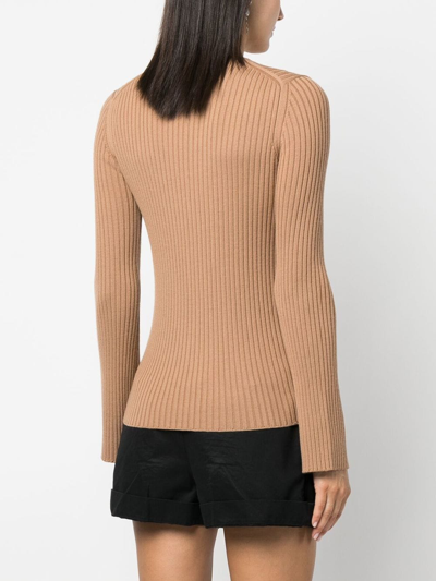 Shop Chloé Ribbed Wool-cashmere Jumper In Braun