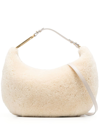 Shop Off-white Shearling Tote Bag In Nude