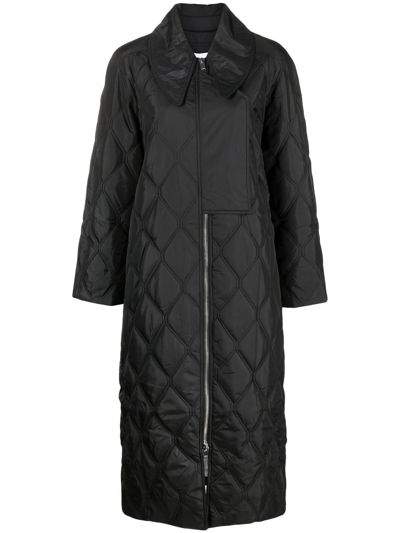 Shop Ganni Quilted Ripstop Coat In Black
