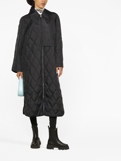 Ganni Quilted Recycled Ripstop Maxi Coat In Black
