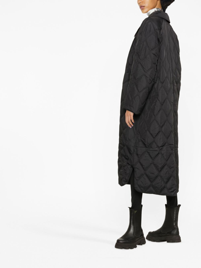 Ganni Quilted Recycled Ripstop Maxi Coat In Black
