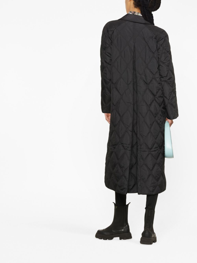 Ganni Quilted Recycled Ripstop Maxi Coat In Black