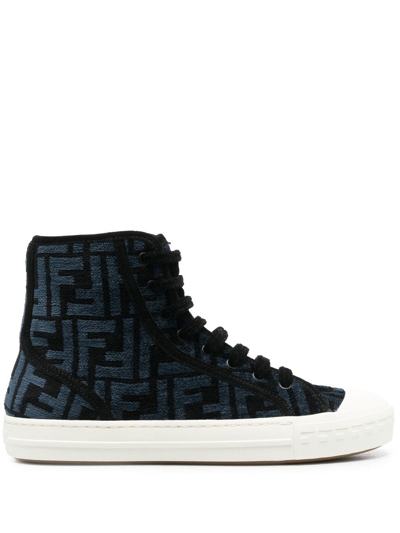 Shop Fendi Velvet Ff High-top Sneakers In Blau