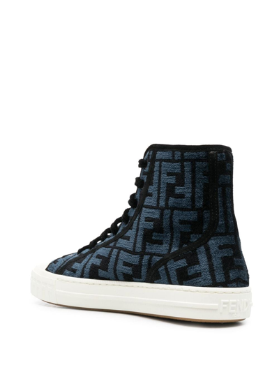 Shop Fendi Velvet Ff High-top Sneakers In Blau